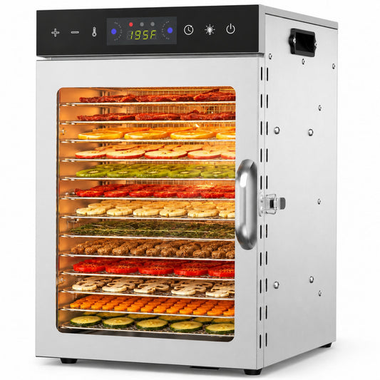 DKMOCO 14 Tray Food Dehydrator, 800W Stainless Steel Dryer with Digital Timer, Adjustable Temperature Control for Jerky, Fruits, Herbs and Vegetables