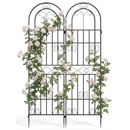 DKMOCO 2 Pack Garden Trellis for Climbing Plants Outdoor, 71" H x 20" W Metal Flower Trellis with Plant Ties and Clips, Rust-Resistant Arched Plant Support for Patio Lawn Yard, Black