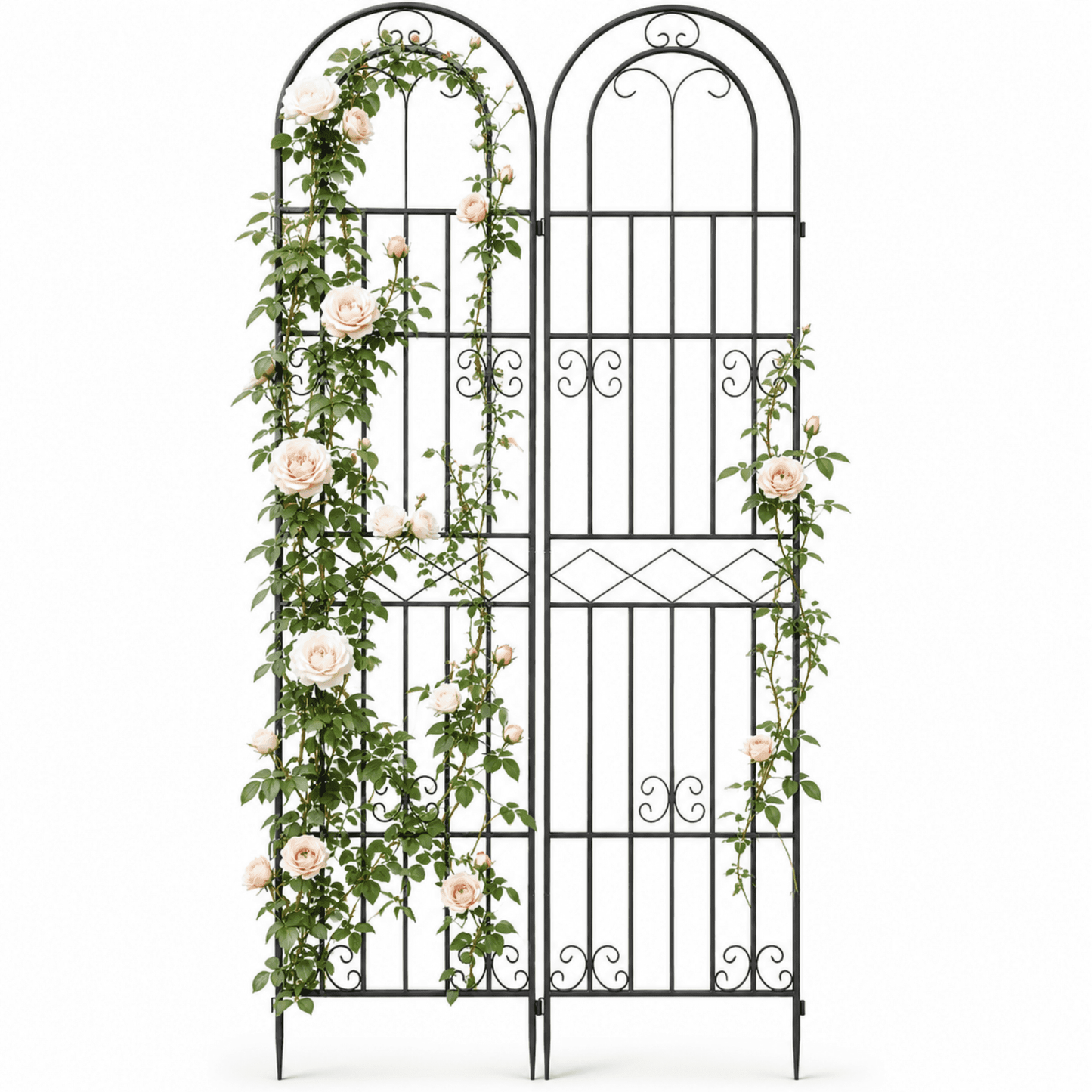 DKMOCO 2 Pack Garden Trellis for Climbing Plants Outdoor, 87" H x 20" W Metal Flower Trellis with Plant Ties and Clips, Rust-Resistant Arched Plant Support for Patio Lawn Yard, Black
