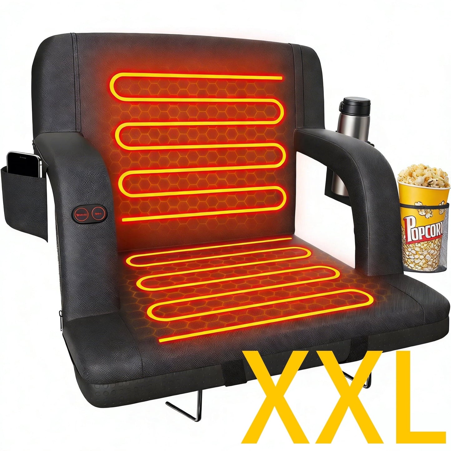 DKMOCO 25" Dual-Sided Heated Stadium Seats for Bleachers with Back Support, 3 Levels Heating Bleacher Chair with Arm Rest, for Outdoor, Sports (Without Battery)