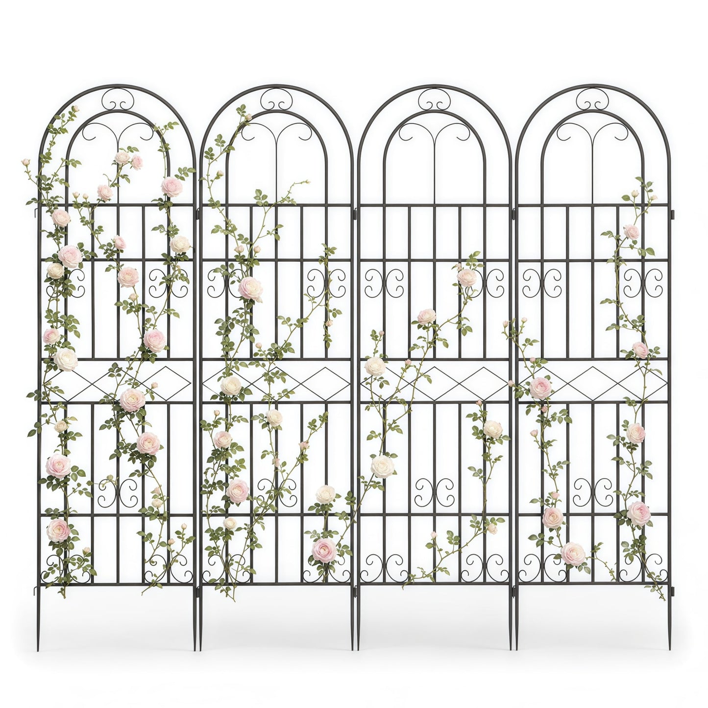 DKMOCO 4 Pack Garden Trellis for Climbing Plants Outdoor, 71" H x 20" W Metal Flower Trellis with Plant Ties and Clips, Rust-Resistant Arched Plant Support for Patio Lawn Yard, Black