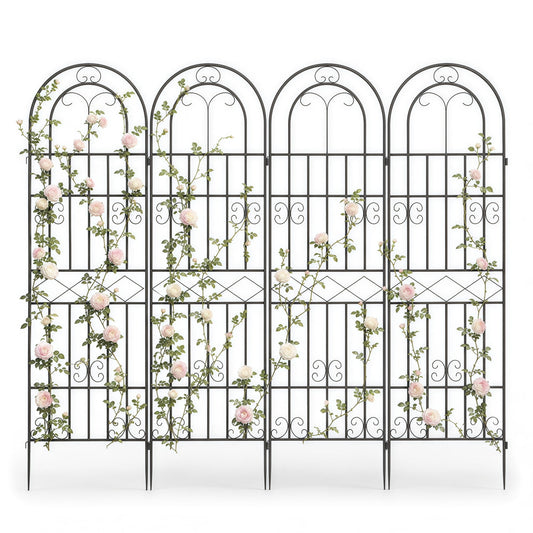 DKMOCO 4 Pack Garden Trellis for Climbing Plants Outdoor, 71" H x 20" W Metal Flower Trellis with Plant Ties and Clips, Rust-Resistant Arched Plant Support for Patio Lawn Yard, Black
