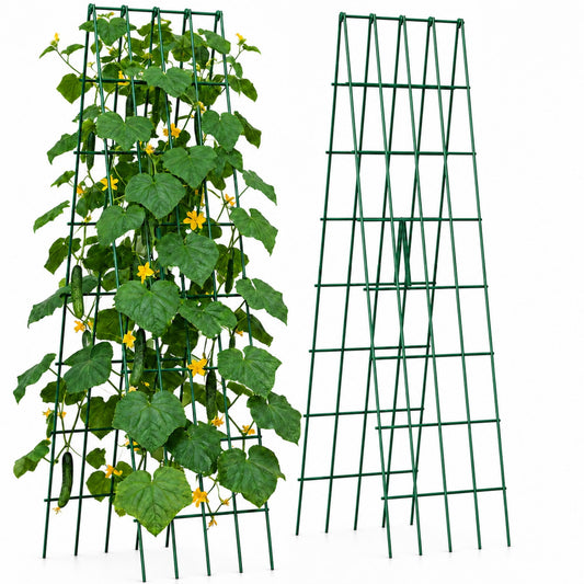 DKMOCO 59.4" 2-Pack Cucumber Trellis, Foldable A-Frame Metal Garden Trellis for Climbing Plants, Plant Support for Cucumbers, Peas, Beans, Tomatoes & Raised Beds