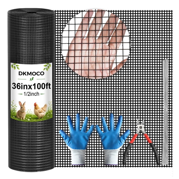 DKMOCO Hardware Cloth 36inx100ft 1/2inch, 19 Gauge Chicken Wire Fence, Hot-dip Galvanized Welded Vinyl-Coated Metal Mesh Support Poultry Animal Netting Cage Fence, Garden Fencing Tree Guard, Black