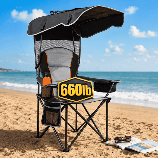 DKMOCO Folding Camping Chair for Adults, Heavy Duty Outdoor Lawn Chair with Cup Holder and Side Pocket, Canopy and No-Canopy Options