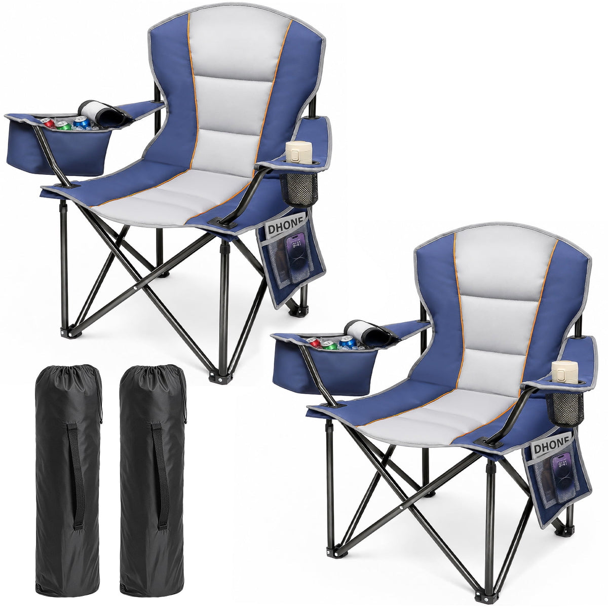 DKMOCO Folding Camping Chair for Adults, Heavy Duty Outdoor Lawn Chair with Cup Holder and Side Pocket, Canopy and No-Canopy Options