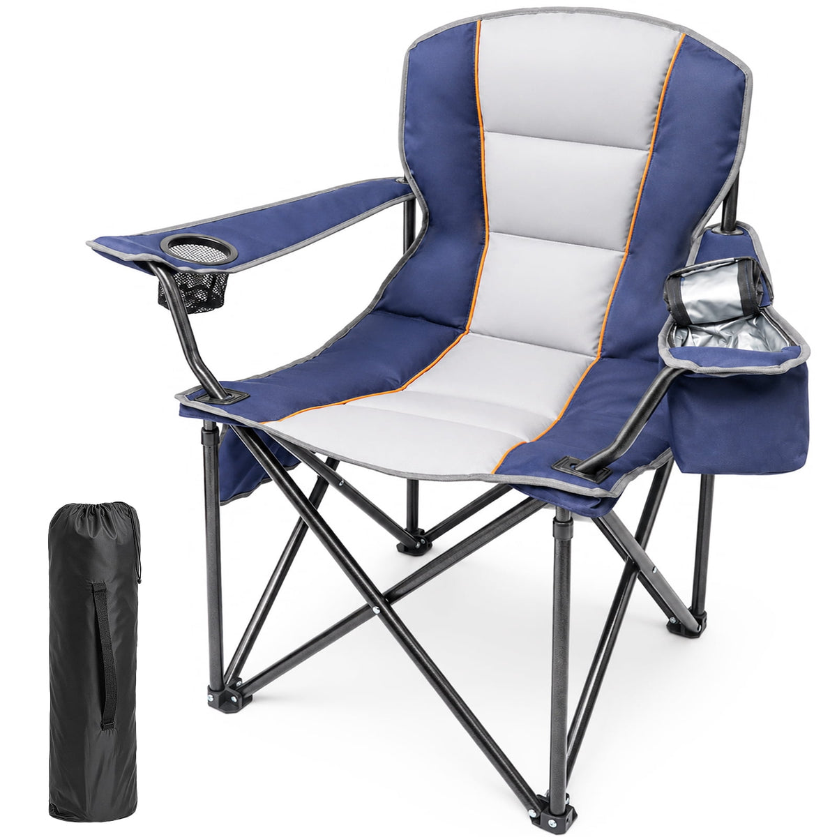 DKMOCO Folding Camping Chair for Adults, Heavy Duty Outdoor Lawn Chair with Cup Holder and Side Pocket, Canopy and No-Canopy Options