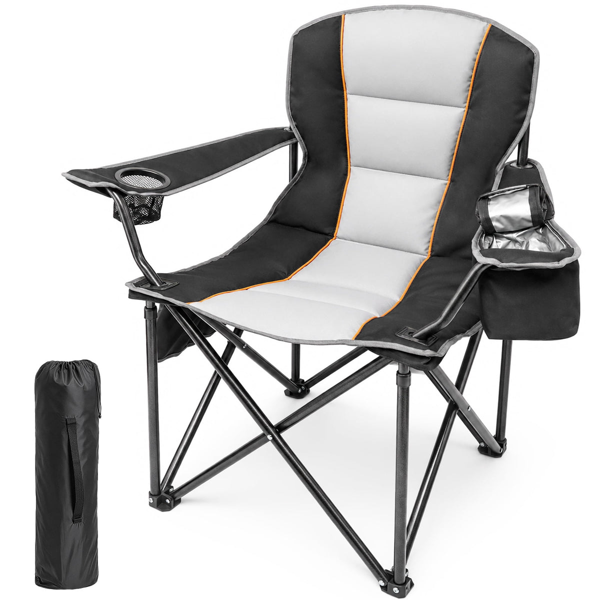 DKMOCO Folding Camping Chair for Adults, Heavy Duty Outdoor Lawn Chair with Cup Holder and Side Pocket, Canopy and No-Canopy Options