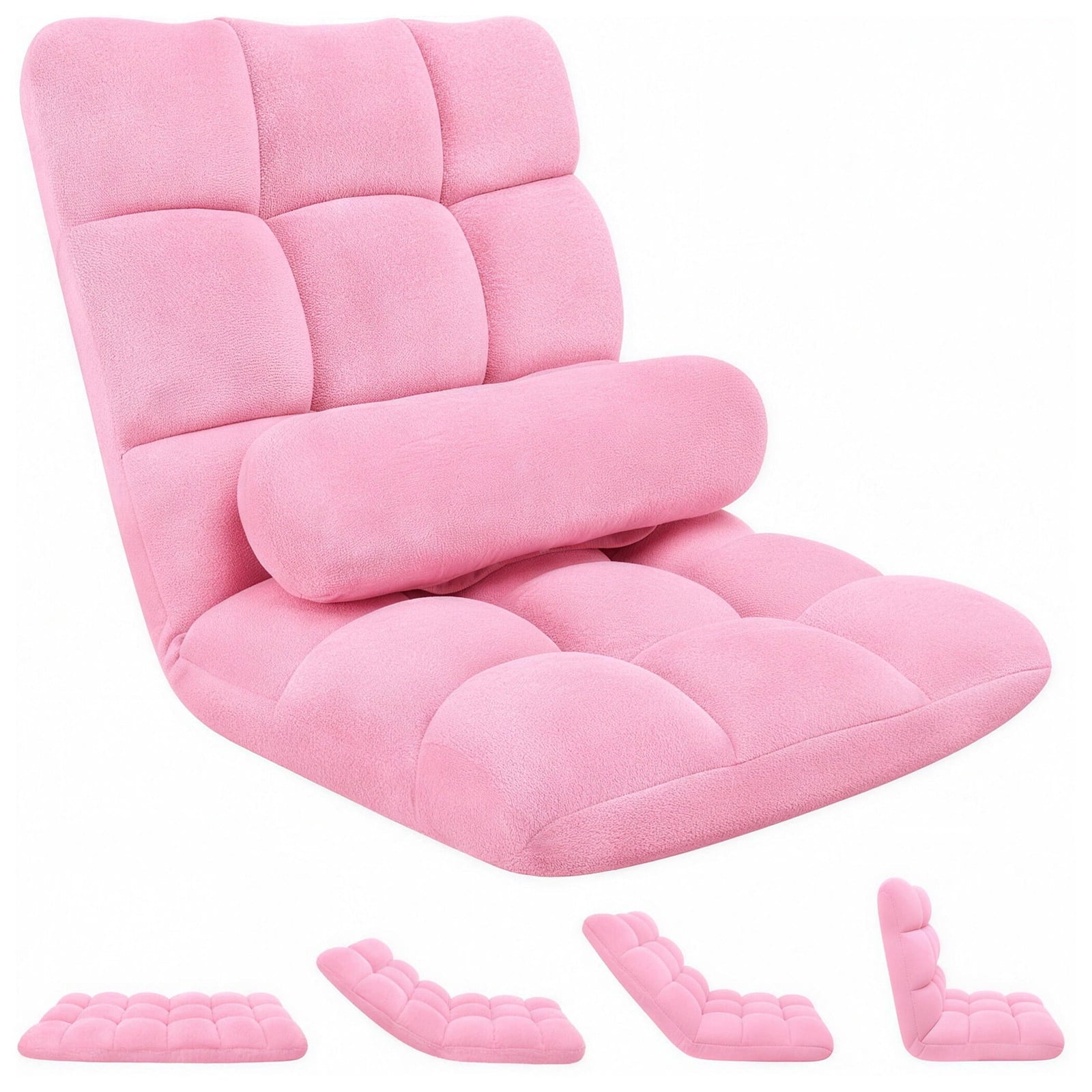 DKMOCO Folding Floor Chair with Back Support,Adjustable Backrest Criss Cross Chair,Comfortable Padded Floor Sofa Chair for Bedroom Living Room Adults,Standard Pink