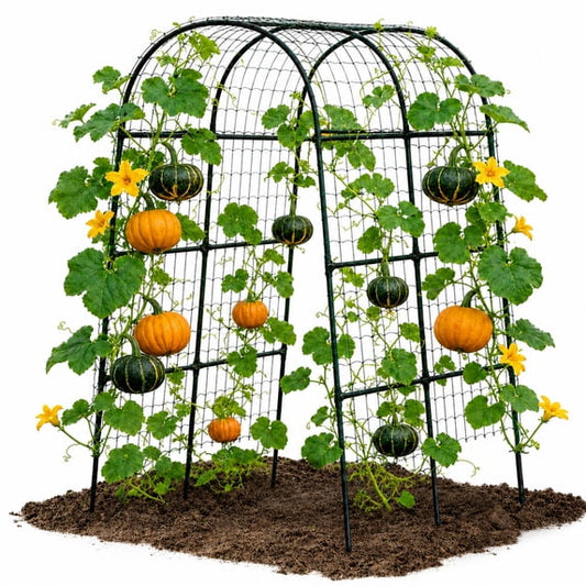 DKMOCO Garden Arch Trellis for Climbing Plants, 7.5FT Tall Metal Garden Trellis with Netting, Outdoor Arch Trellis for Cucumbers, Beans, Roses & Vines, Garden Arbor for Backyard Patio Pathway