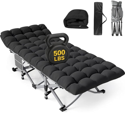 DKMOCO XXL Folding Camping Cot with Mattress for Adults,32" x 79" 500lbs Capacity Portable Bed with Carry Bag, for Office Home Nap, Outdoor,Camping(Gray Cot+Black Pad)