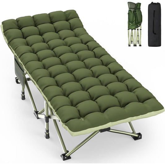 DKMOCO XXL Folding Camping Cot with Mattress for Adults,32" x 79" 500lbs Capacity Portable Bed with Carry Bag, for Office Home Nap, Outdoor,Camping(Green Cot+Green Pad)