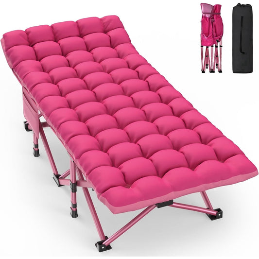 DKMOCO XXL Folding Camping Cot with Mattress for Adults,32" x 79" 500lbs Capacity Portable Bed with Carry Bag, for Office Home Nap, Outdoor,Camping(Pink Cot+Pink Pad)