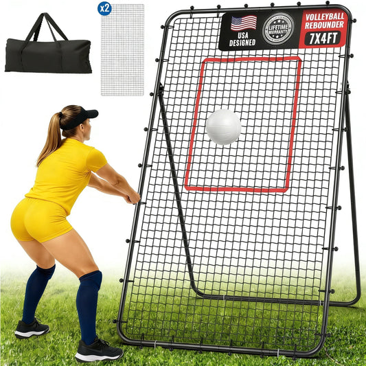 DKMOCO 7x4 FT Volleyball Rebounder Net, 5-Angle Adjustable Bounce Back Net, for Volleying/Spiking, Black, 2 NETS