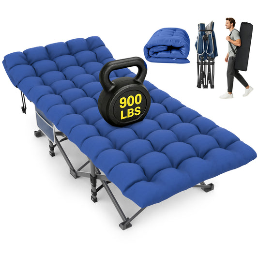DKMOCO XXL Folding Camping Cot with Mattress & Carry Bag, 32" x 79" 900lbs Heavy Duty Portable Sleeping Cot Bed for Adults, Home Office Guest Outdoor Camping Travel, Blue Cot Blue Pad