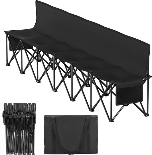 DKMOCO 6-Seat Portable Soccer Bench, Portable Folding Bench with 17.3"x 17.3" Individual Seats, 600D Oxford Fabric & Side Pockets, Bench for Sports, Camping, Patio & Park Events