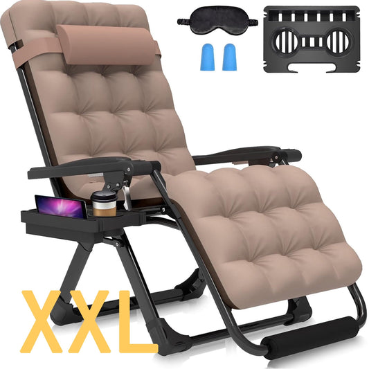 DKMOCO Oversized XXL Zero Gravity Chair, 33" Extra Wide Recline Chair w/Upgraded Lock and Wider Cup Holder, Camping Lawn Chair for Patio Outdoor Office (Beige)