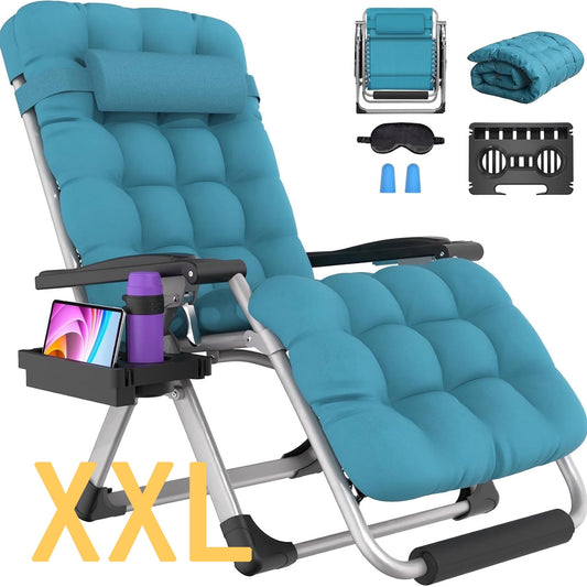 DKMOCO Oversized XXL Zero Gravity Chair, 33" Extra Wide Recline Chair w/Upgraded Lock and Wider Cup Holder, Camping Lawn Chair for Patio Outdoor Office (Light Blue)