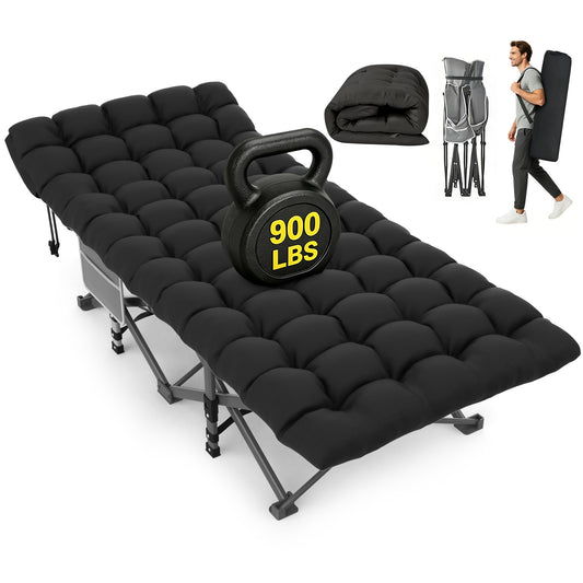 DKMOCO XXL Folding Camping Cot with Mattress & Carry Bag, 32" x 79" 900lbs Heavy Duty Portable Sleeping Cot Bed for Adults, Home Office Guest Outdoor Camping Travel, Gray Cot Black Pad