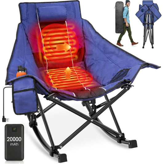 DKMOCO Oversized Heated Rocking Camping Chair with 20000mAh Power Bank, Camping Chair for Winter Outdoor( Blue Black)