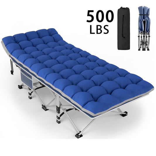 DKMOCO XL Folding Camping Cot with Mattress for Adults,28" x 75" 500lbs Capacity Portable Bed with Carry Bag, for Office Home Nap, Outdoor,Camping(Blue Cot+Blue Gray Pad)