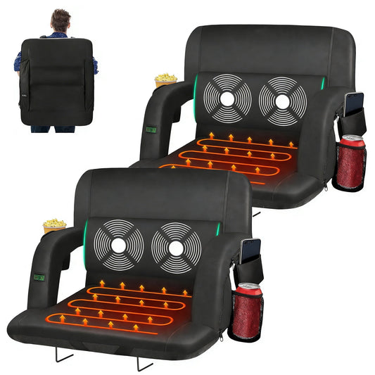 DKMOCO 2PCS 23" Wide Heated Massage Stadium Seats for Bleachers with Back Support, Portable Stadium Chair with Armrest, for Outdoor and Events(WITHOUT BATTERY)