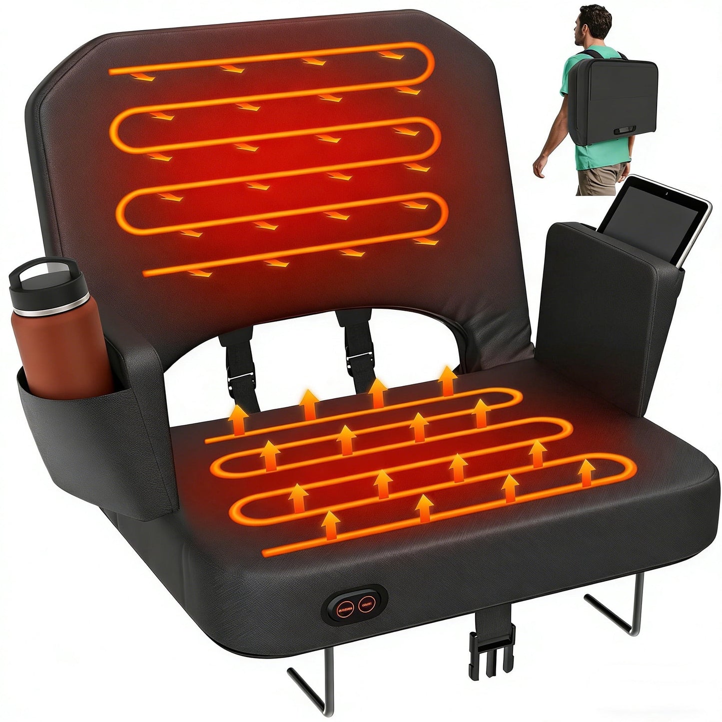 DKMOCO 23" Heated Stadium Seats for Bleachers with Backrest and Armrest, Portable Bleacher Chairs with Cushion, for Outdoor Sports( NO Battery)