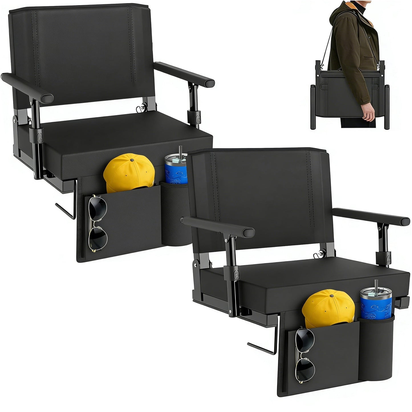 DKMOCO 2PCS Stadium Seats with Back Support and Armrest, Padded Bleacher Chair, Portable Stadium Chair for Outdoor Sports
