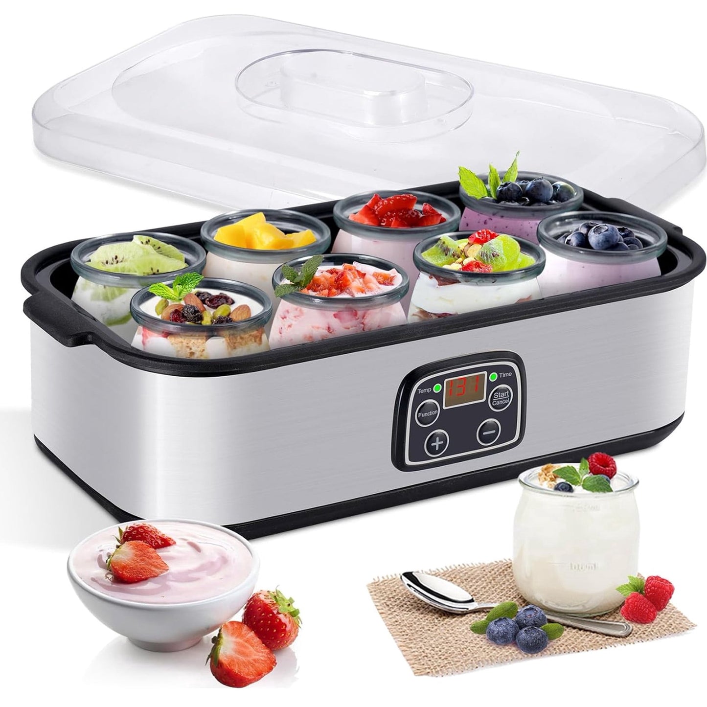 DKMOCO Yogurt Maker with 8 Glass Jars, Temp Adjustable Control Yogurt Machine, Homemade Greek & Probiotic Yogurt, BPA-Free, 48 oz Total, Black