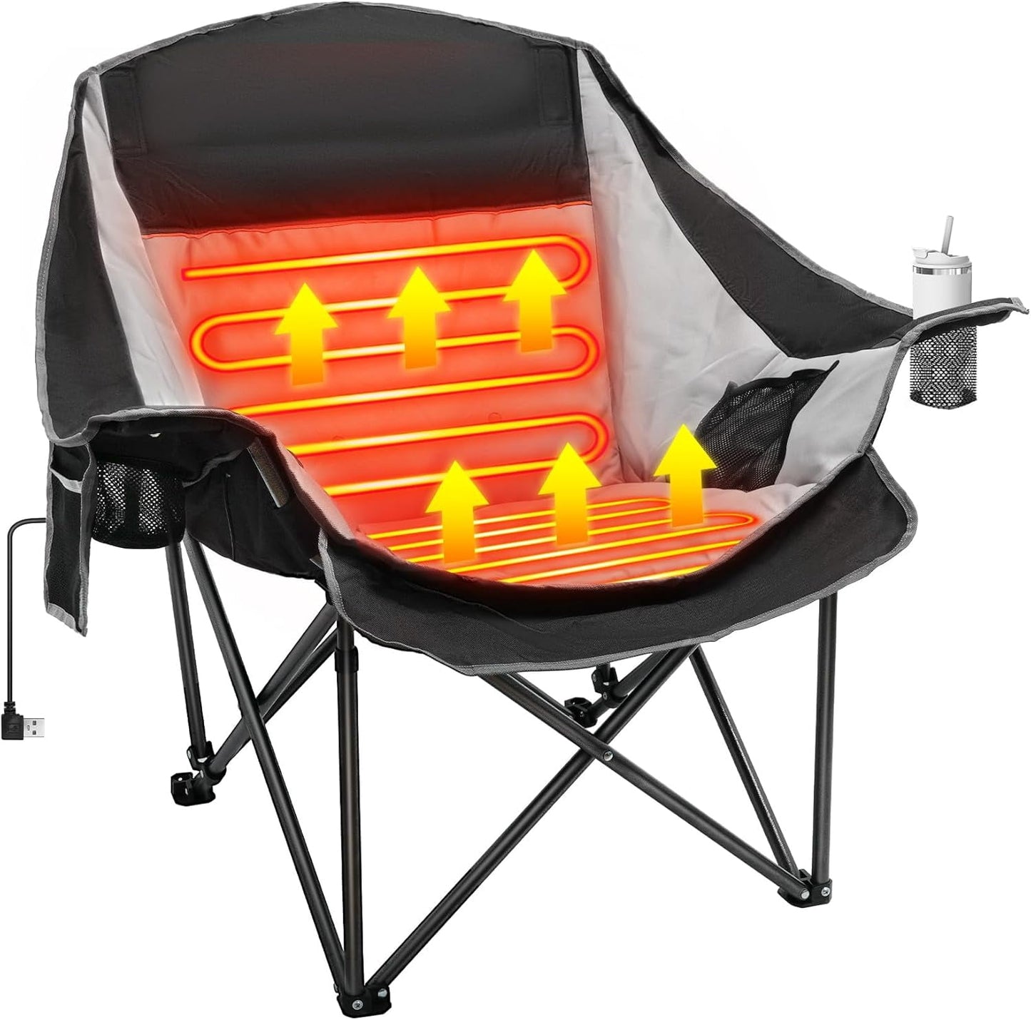 DKMOCO Oversized Folding Heated Camping Chair, 3 Heat Levels & 2 Heating Zones, for Outdoor Sports Camping Lawn, Black(NO BATTERY)