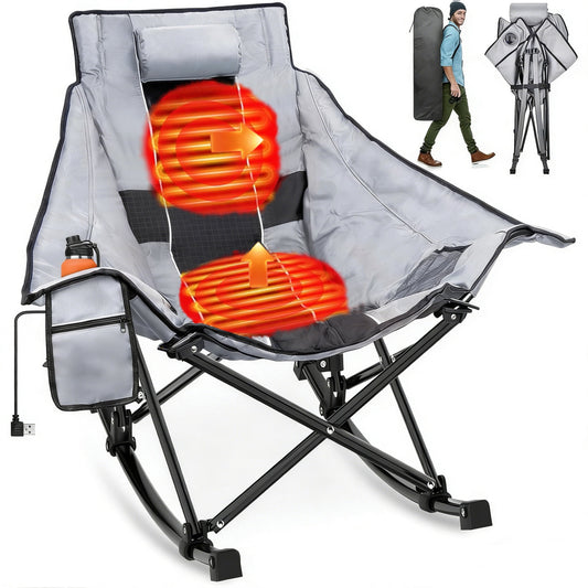 DKMOCO Oversized Heated Rocking Camping Chair, Camping Chair for Winter Outdoor WITHOUT 20000mAh Power Bank( Black Gray)
